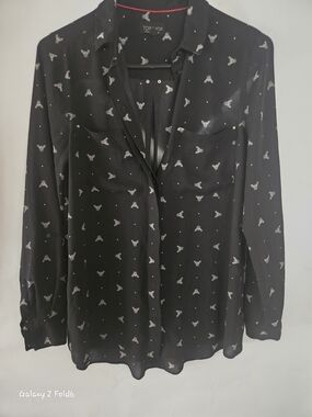 Topshop Black Button-Front Blouse with White Bee Print